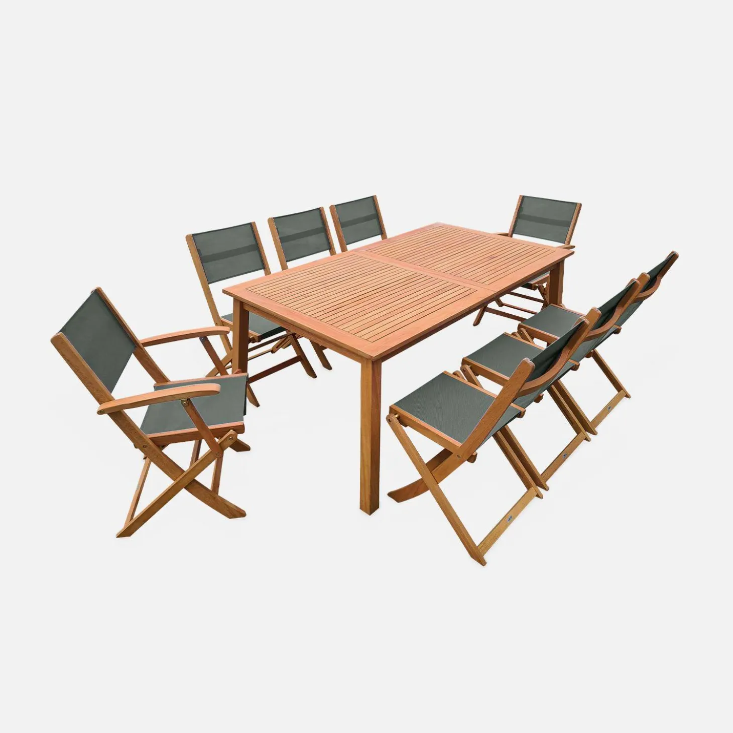 Mesa de jardín de madera extensible, 8 sillas