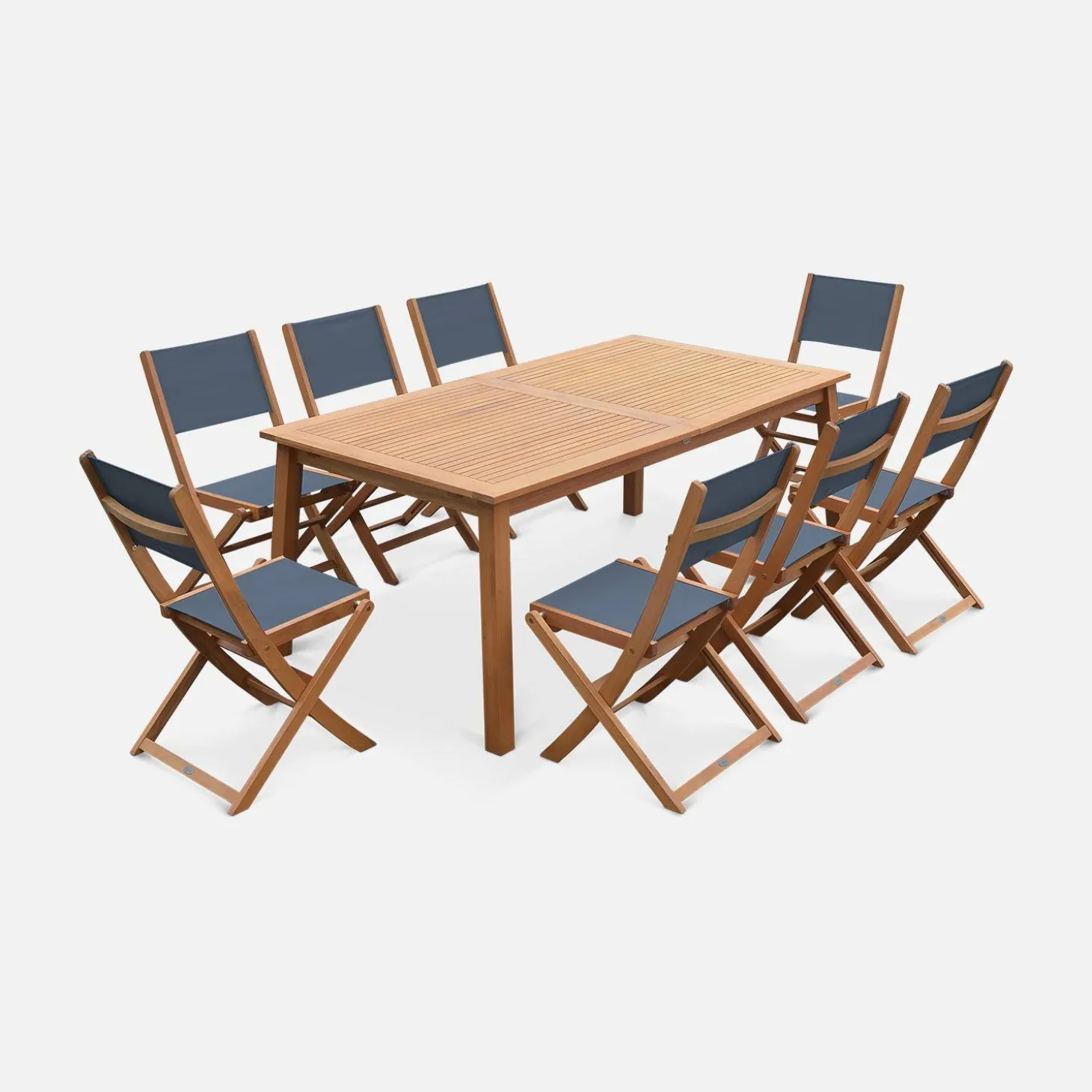 Mesa de jardín de madera extensible, 8 sillas