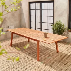 Mesa de jardín de madera extensible, 10-12 plazas