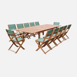 Mesa de jardín de madera extensible, 10-12 plazas