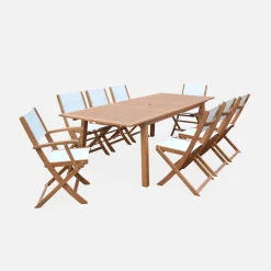 Mesa de jardín de madera extensible, 8 sillas