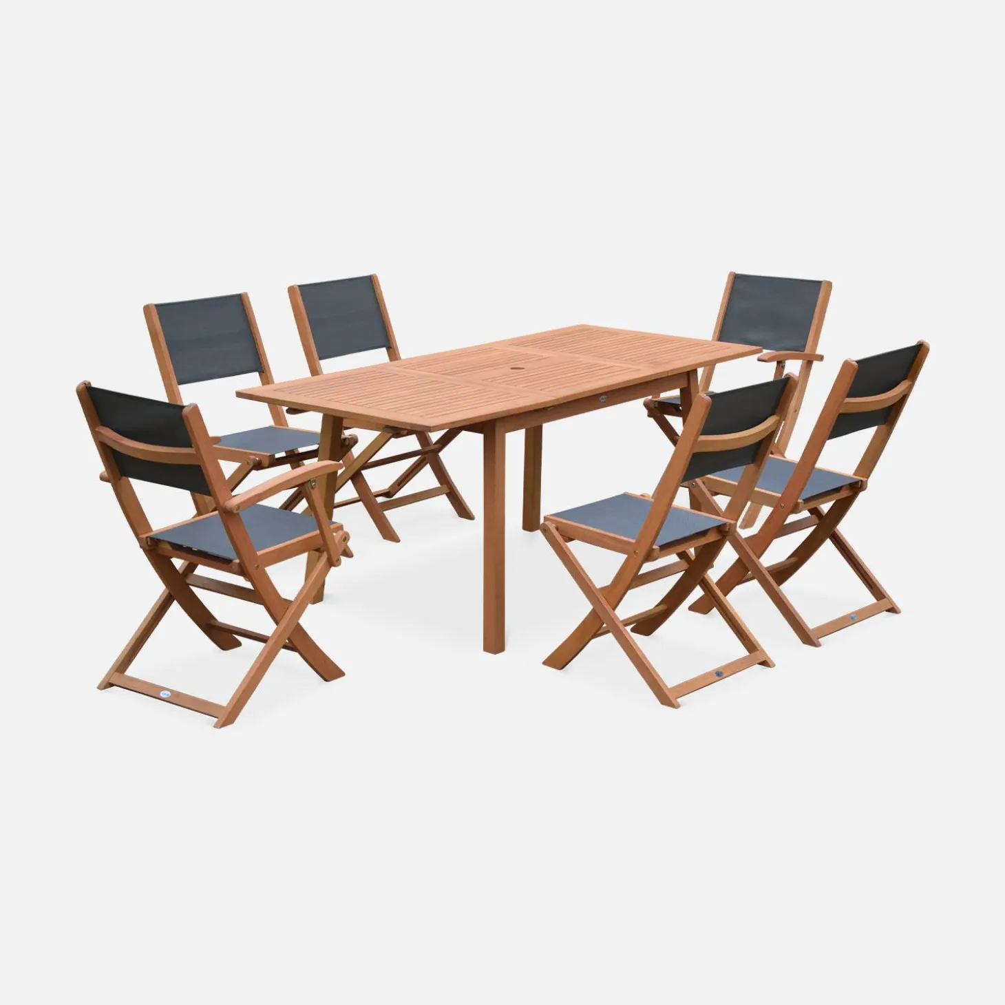 Mesa de jardín de madera extensible, 6 sillas