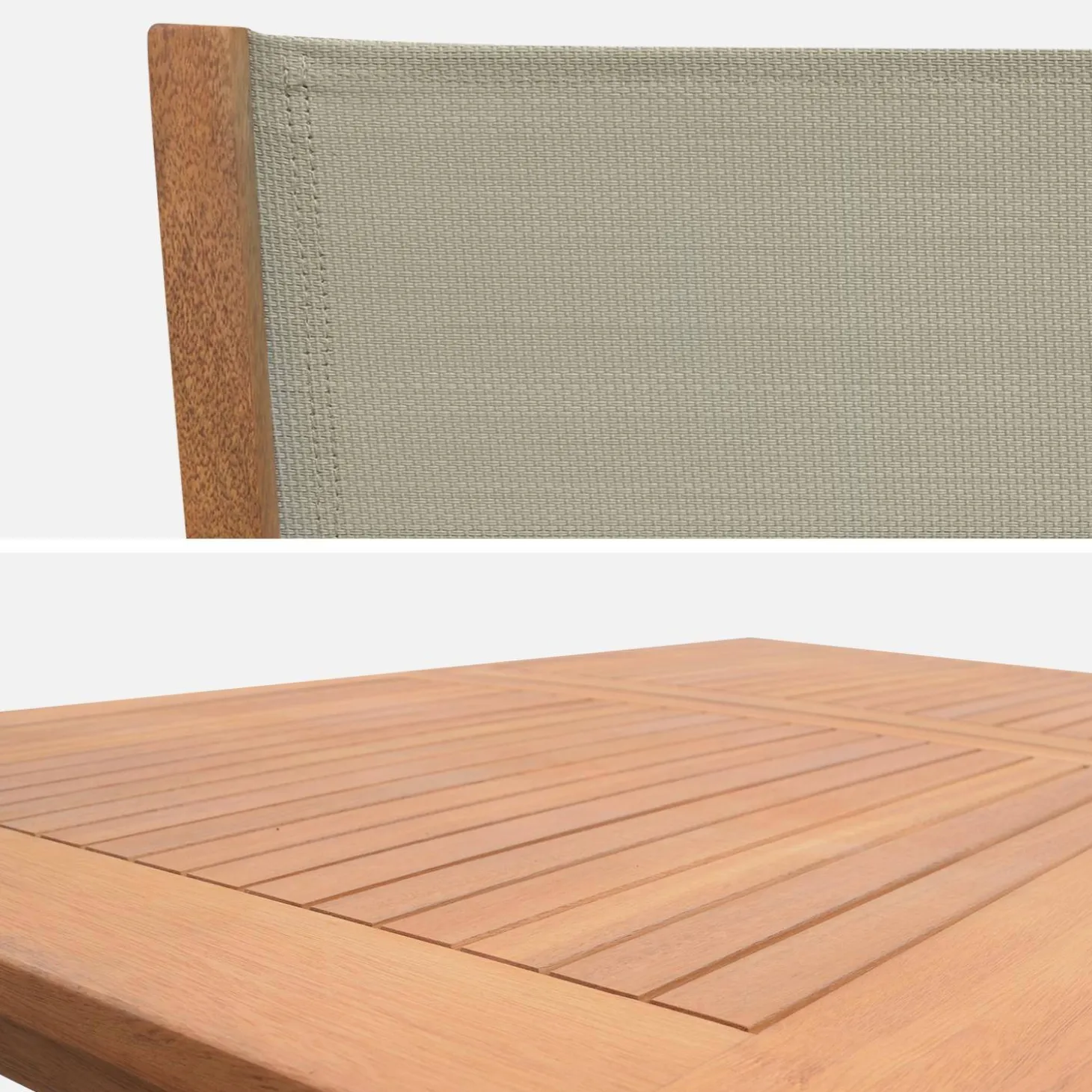 Mesa de jardín de madera extensible, 6 sillas