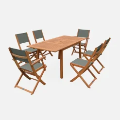 Mesa de jardín de madera extensible, 6 sillas