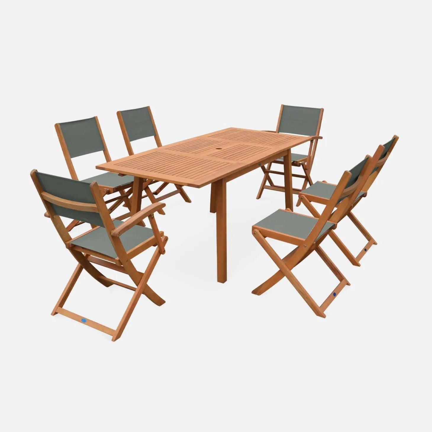 Mesa de jardín de madera extensible, 6 sillas