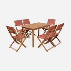 Mesa de jardín de madera extensible, 6 sillas