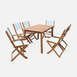 Mesa de jardín de madera extensible, 6 sillas