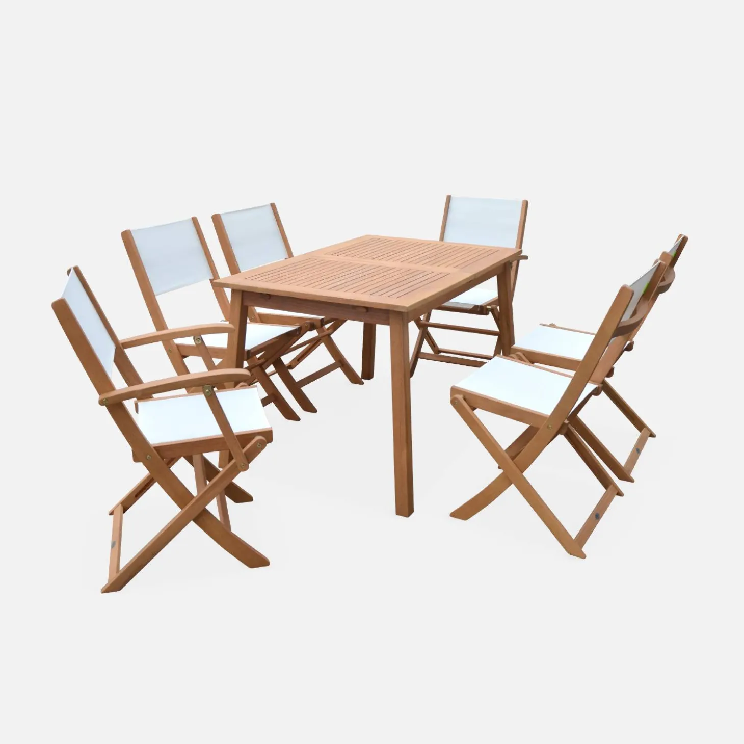 Mesa de jardín de madera extensible, 6 sillas