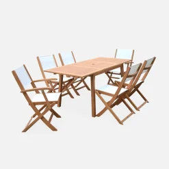 Mesa de jardín de madera extensible, 6 sillas