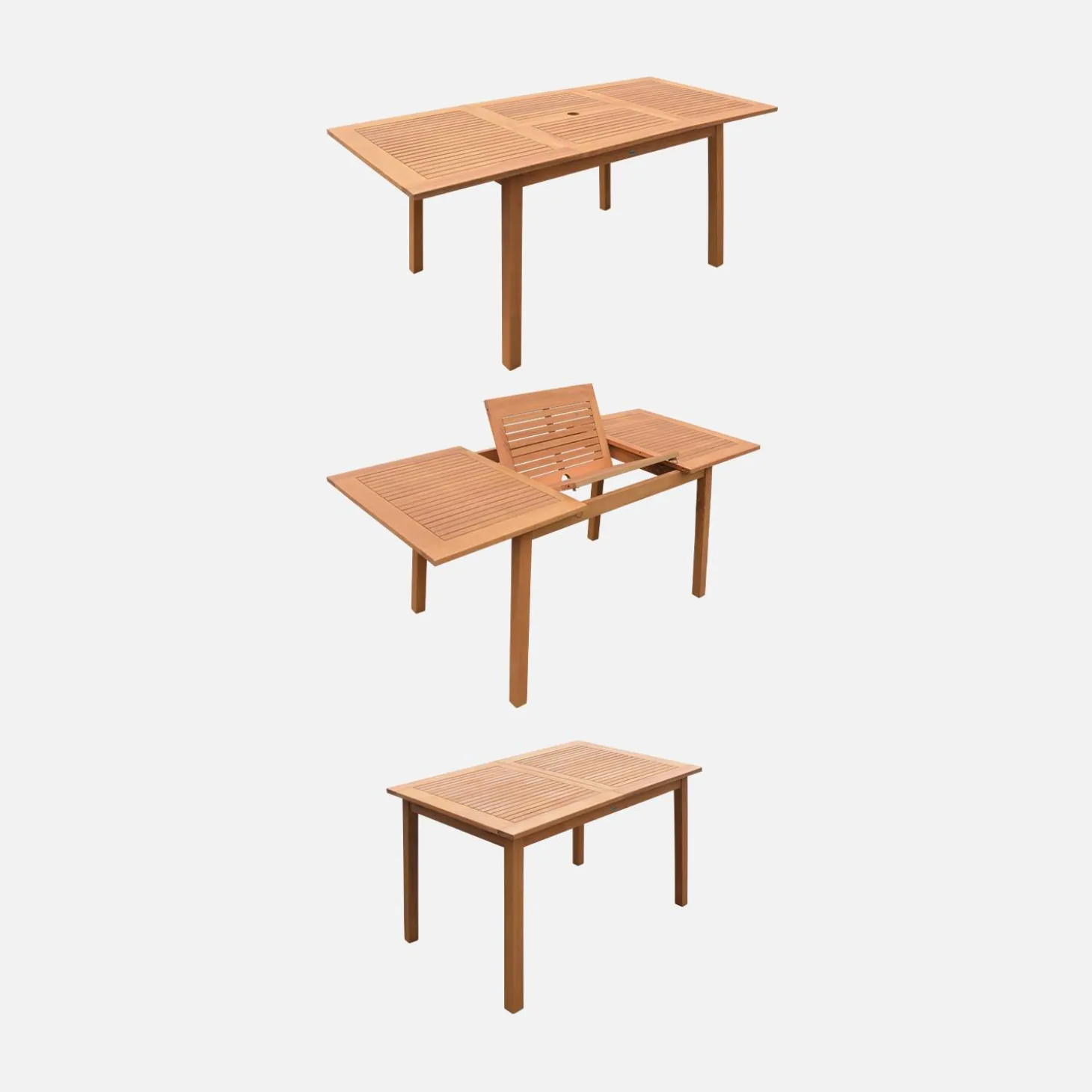 Mesa de jardín de madera extensible, 6 sillas