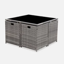 Mesa de jardín encastrable resina con 8 sillones + cobertor
