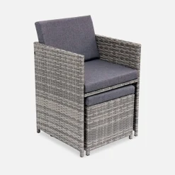 Mesa de jardín encastrable resina con 8 sillones + cobertor
