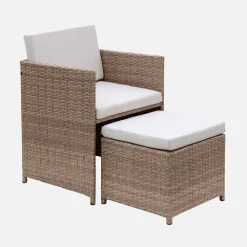 Mesa de jardín encastrable de resina trenzada 12 sillones + funda