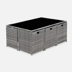 Mesa de jardín encastrable resina con 10 sillones + cobertor