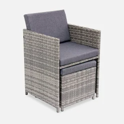 Mesa de jardín encastrable resina con 10 sillones + cobertor