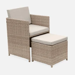 Mesa de jardín encastrable resina con 8 sillones + cobertor