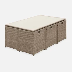 Mesa de jardín encastrable resina con 10 sillones + cobertor