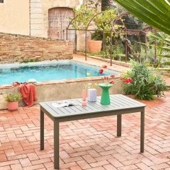 Mesa de jardín extensible de aluminio de 6 plazas