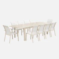 Mesa de jardín extensible de aluminio con 10 sillas