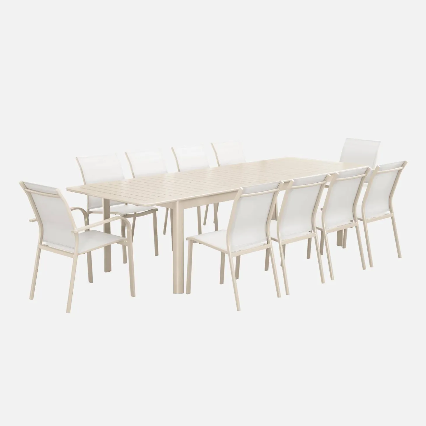 Mesa de jardín extensible de aluminio con 10 sillas
