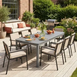 Mesa de jardín extensible de aluminio, 8 plazas
