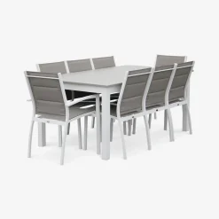 Mesa de jardín extensible de aluminio con 8 sillas