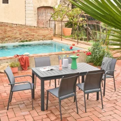Mesa de jardín extensible de aluminio con 6 sillas