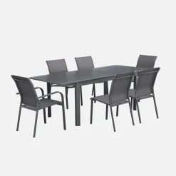Mesa de jardín extensible de aluminio con 6 sillas