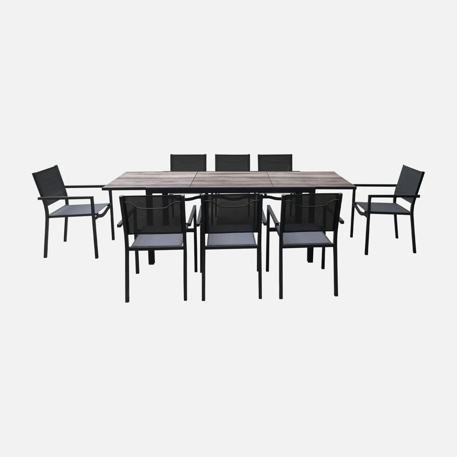 Mesa de jardín extensible de aluminio 160/240cm + 8 sillas