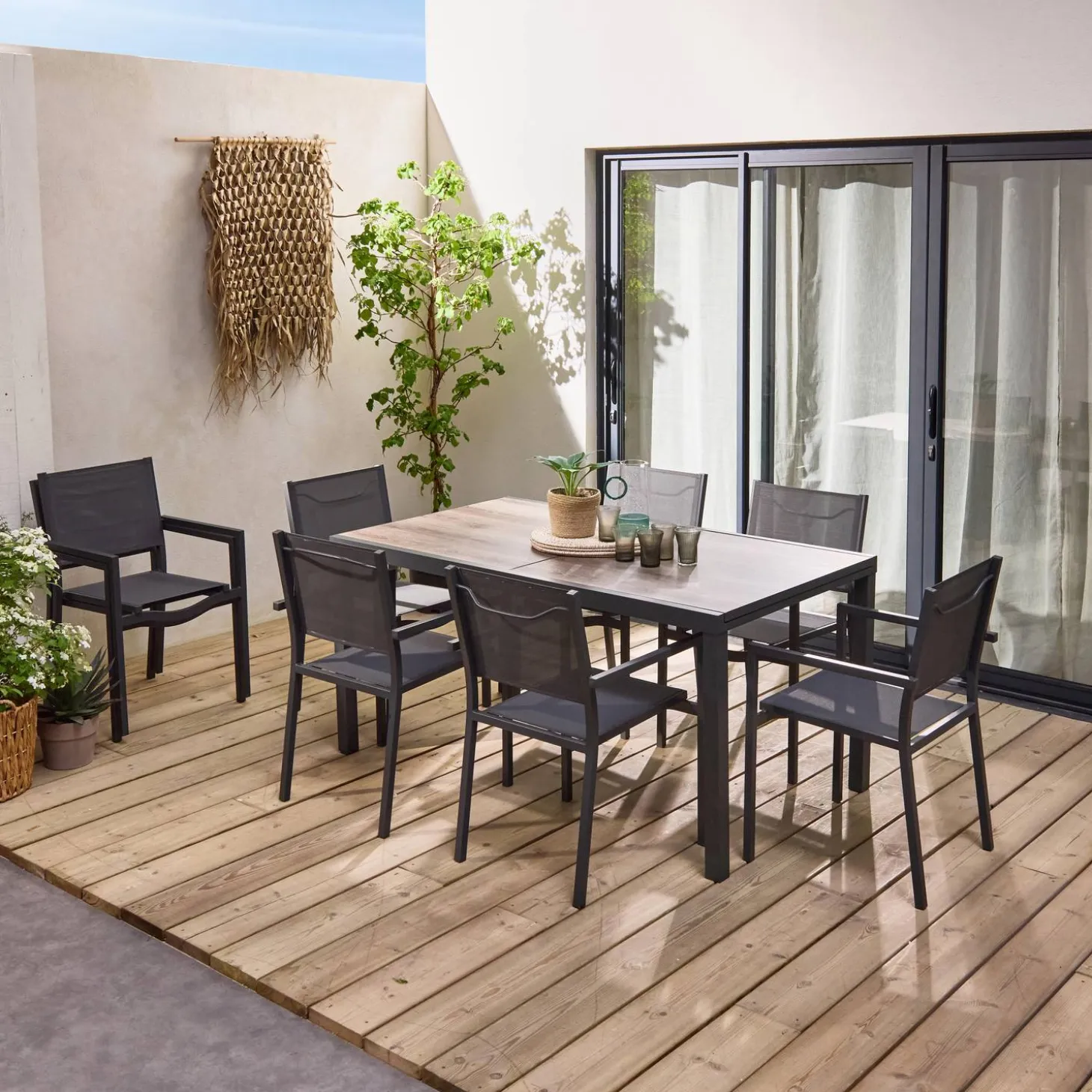 Mesa de jardín extensible de aluminio 160/240cm + 8 sillas