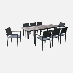Mesa de jardín extensible de aluminio 160/240cm + 8 sillas