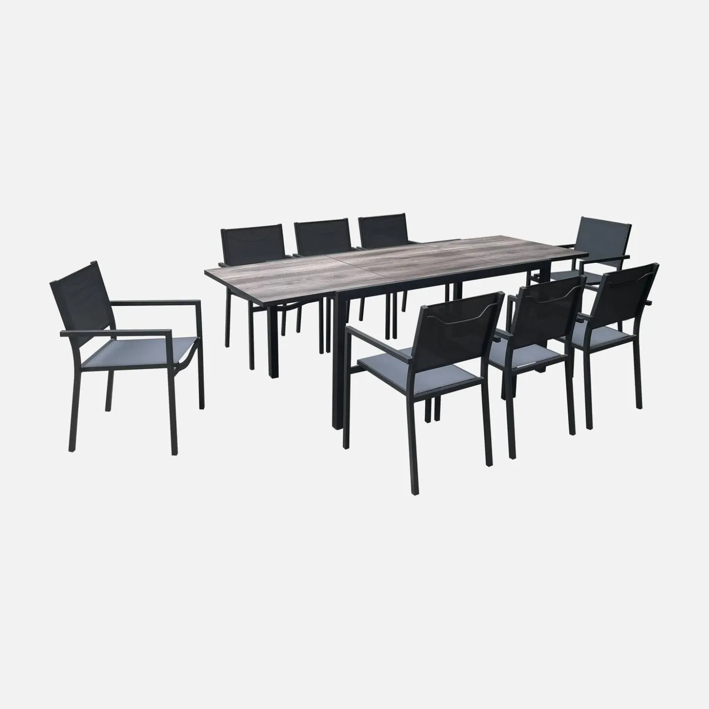 Mesa de jardín extensible de aluminio 160/240cm + 8 sillas