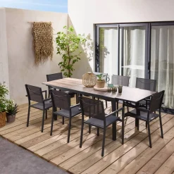 Mesa de jardín extensible de aluminio 160/240cm + 8 sillas