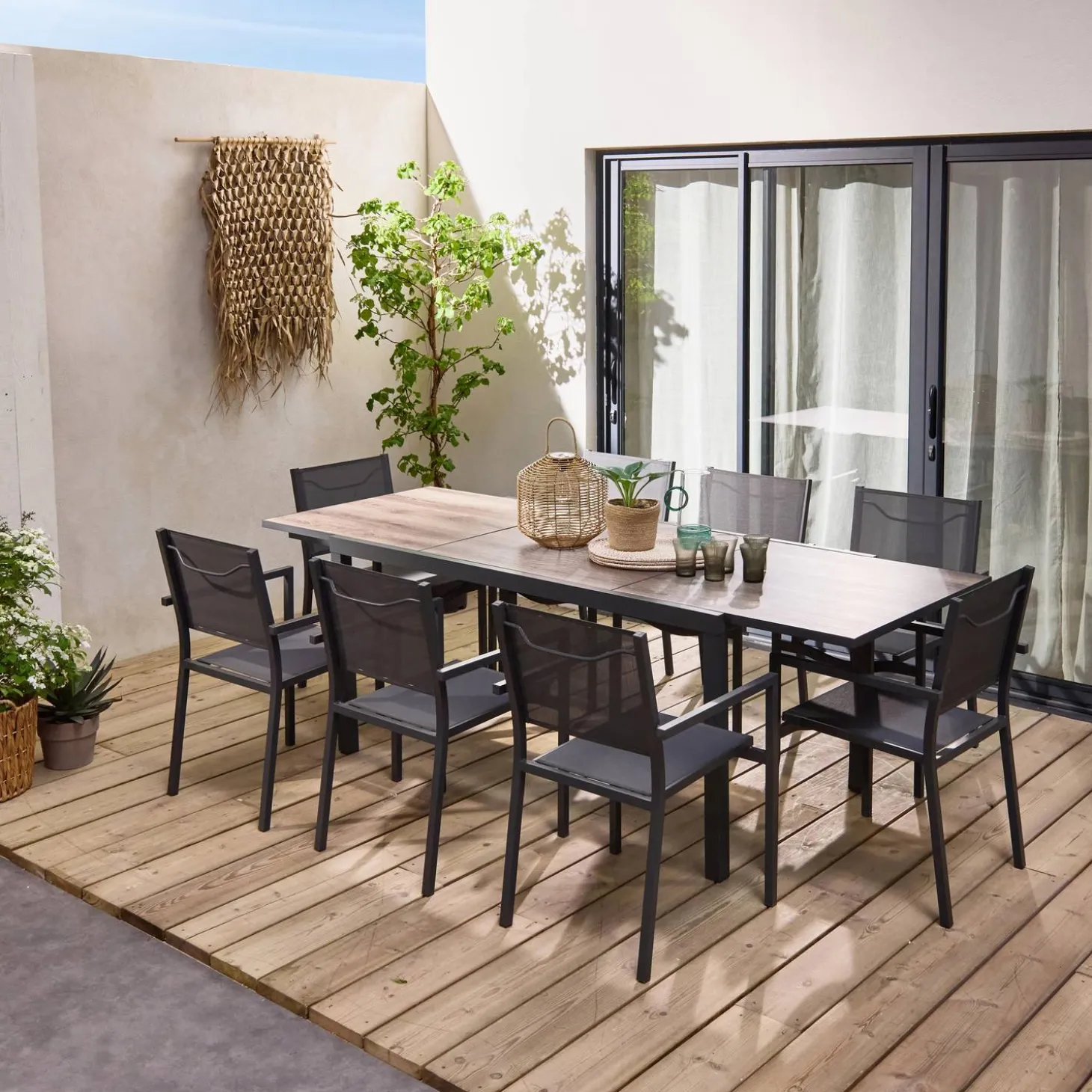 Mesa de jardín extensible de aluminio 160/240cm + 8 sillas