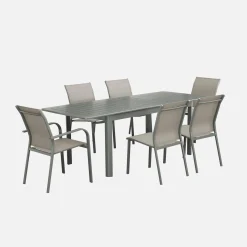 Mesa de jardín extensible de aluminio con 6 sillas