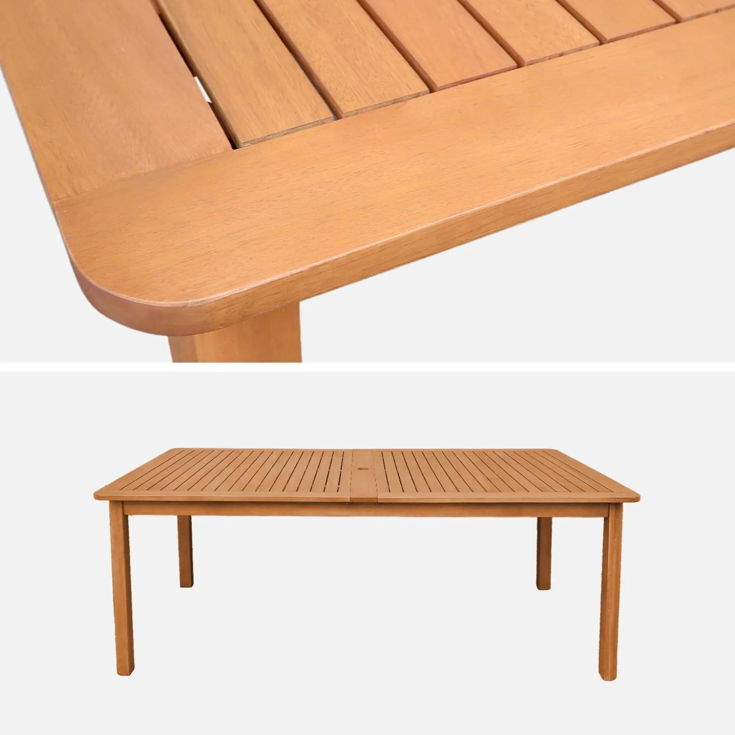 Mesa de jardín extensible de madera de eucalipto, 6-12 plazas