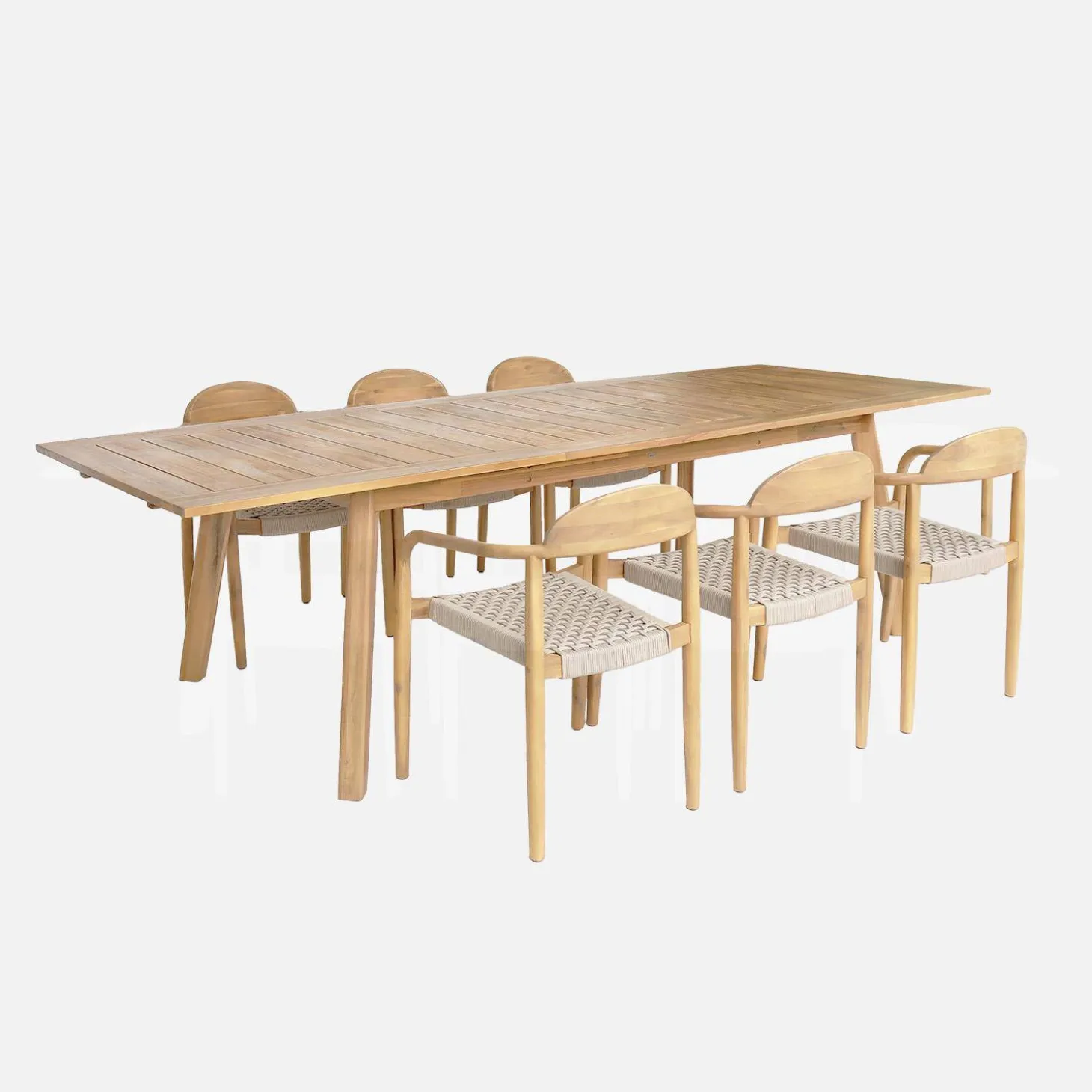 Mesa de jardín extensible de madera de acacia con 6 sillones