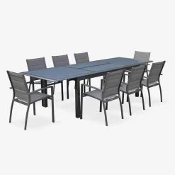 Mesa de jardín extensible de aluminio con 8 sillas
