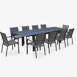 Mesa de jardín extensible de aluminio con 8 sillas