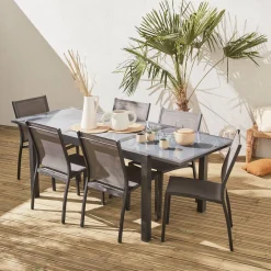 Mesa de jardín extensible de aluminio con 6 sillas