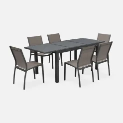 Mesa de jardín extensible de aluminio con 6 sillas