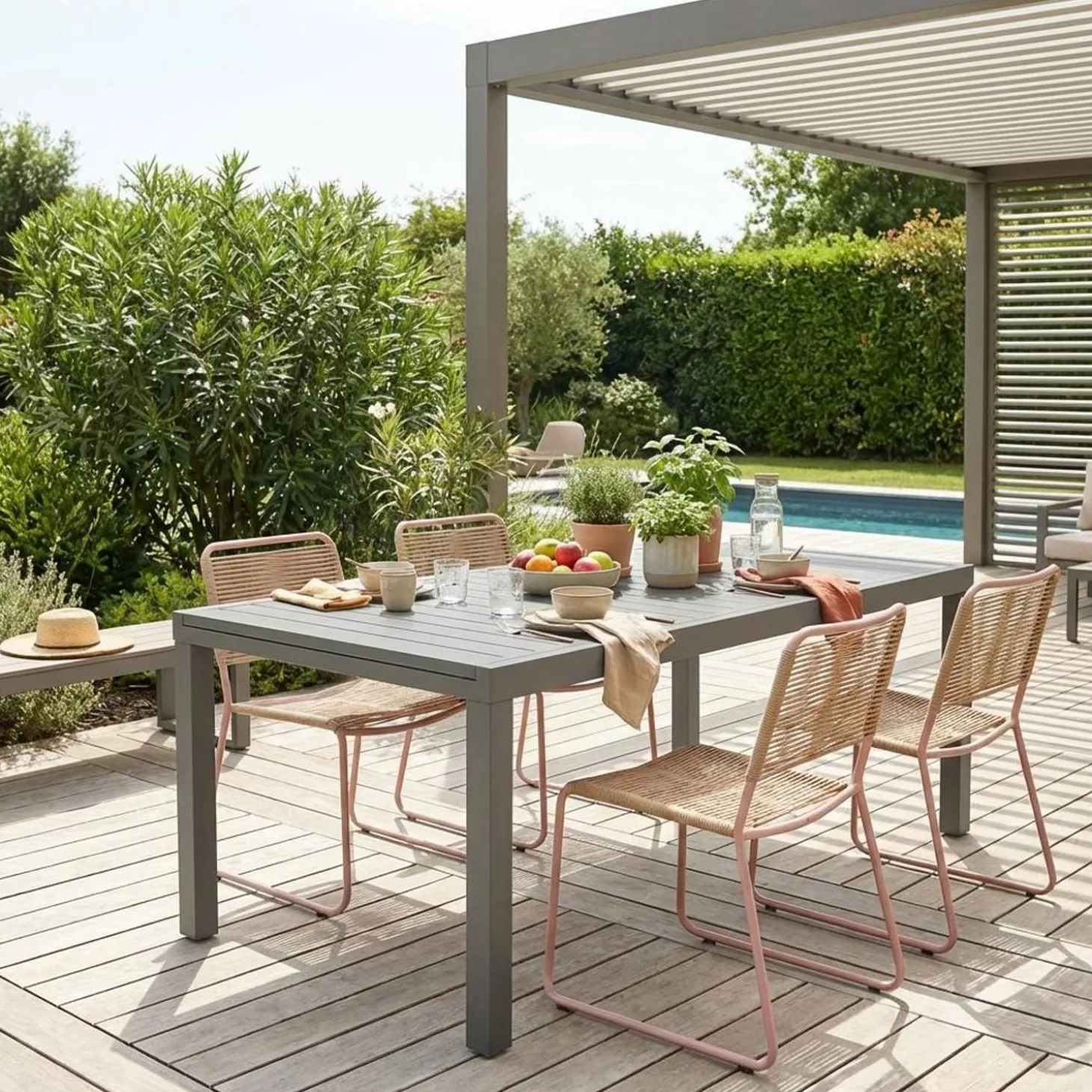 Mesa de jardín extensible de aluminio, 12 plazas