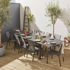 Mesa de jardín extensible de aluminio con 10 sillas