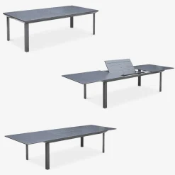 Mesa de jardín extensible de aluminio con 10 sillas