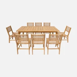 Mesa de jardín extensible madera de acacia con 8 sillas