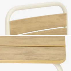 Mesa de jardín infantil de acero y decoración de madera con 2 asientos