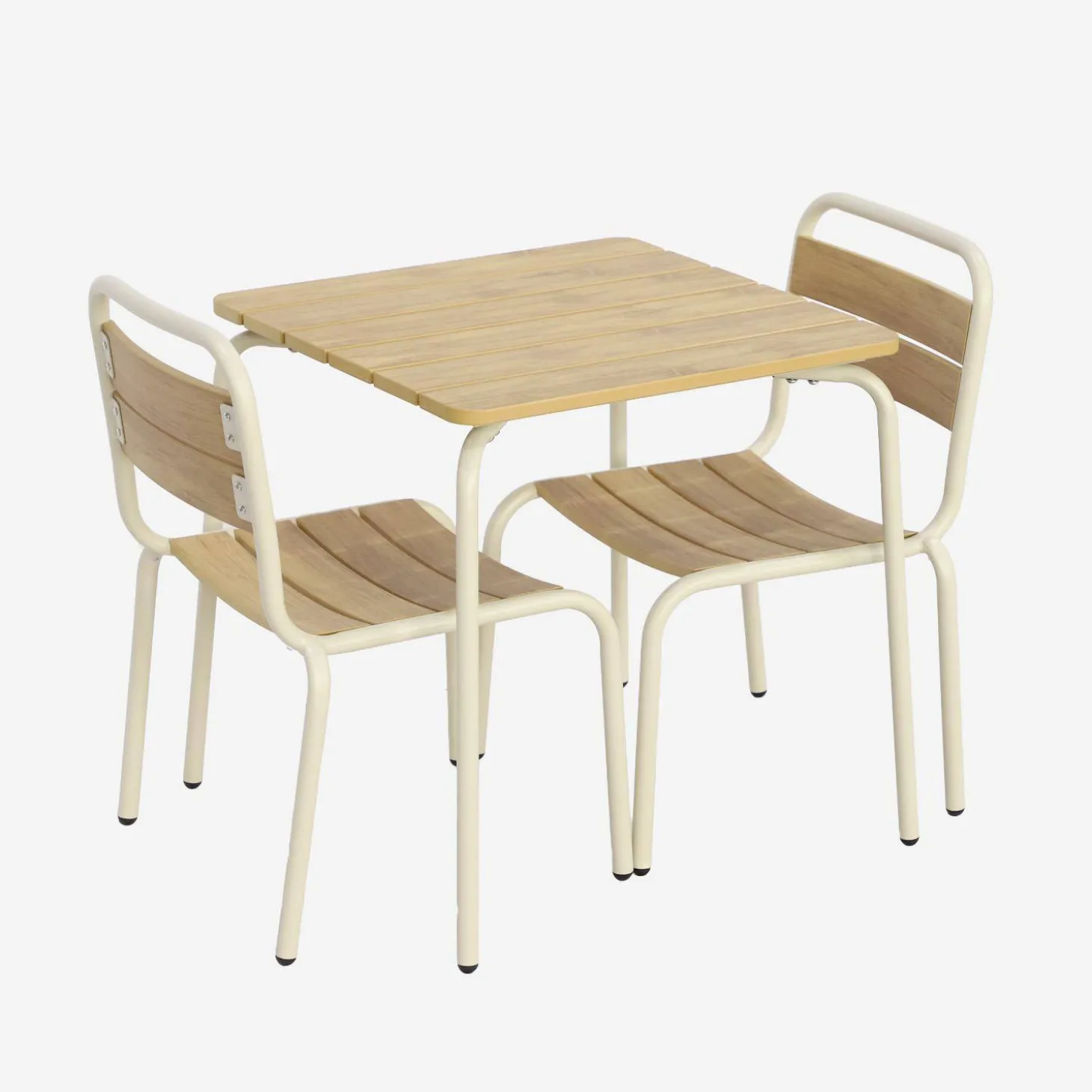 Mesa de jardín infantil de acero y decoración de madera con 2 asientos