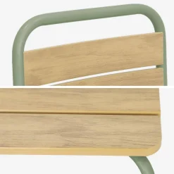 Mesa de jardín infantil de acero y decoración de madera con 2 asientos