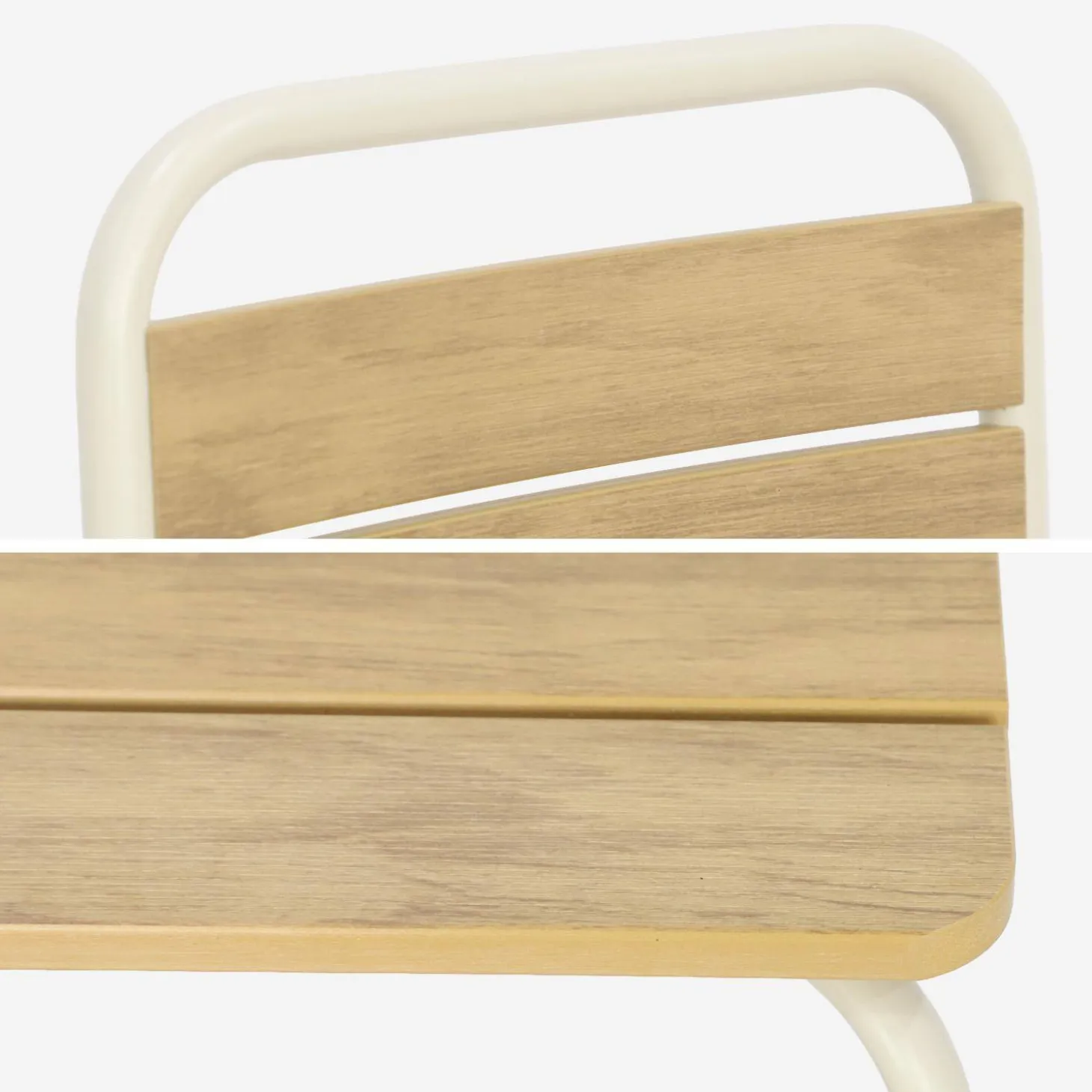 Mesa de jardín infantil de acero y decoración de madera con 4 asientos