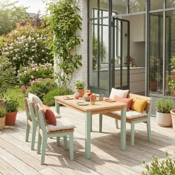 Mesa de jardín infantil de madera de acacia con 4 sillas